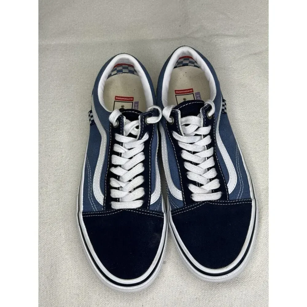 Vans Old Skool Shoes Sneakers Suede Canvas PopCush Navy White Mens Size 8.5